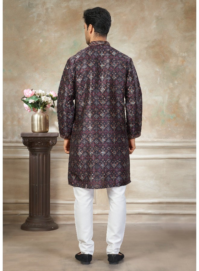 OUTLUK Black Premium Silk Kurta for Men - Image 2